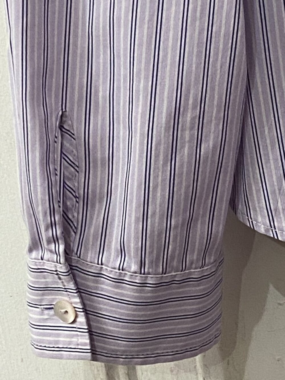 Lafayette 148 Sz 10 Blouse Button Up Shirt Long Sleeve Lavender/White Striped - Picture 5 of 10